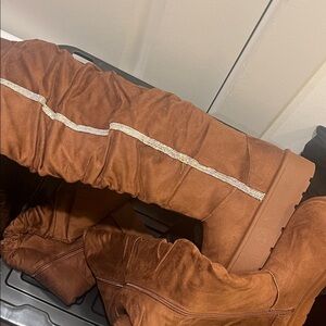 Brown Suede Boots with Embellished Stripe